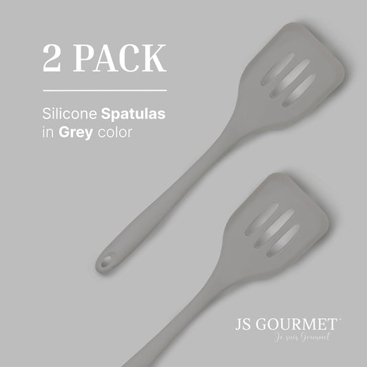 Silicone Slotted Turner Set – 2-Piece Set of Turner Spatulas for Eggs and Pancakes – Kitchen Tools and Accessories with Comfortable Handles, Heat-Resistant Utensils for Cooking & Baking – Grey