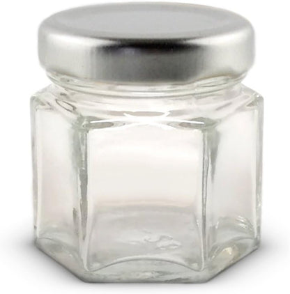 1.5 oz Hexagon Mini Glass Jars with Silver Lids (Pack of 24)