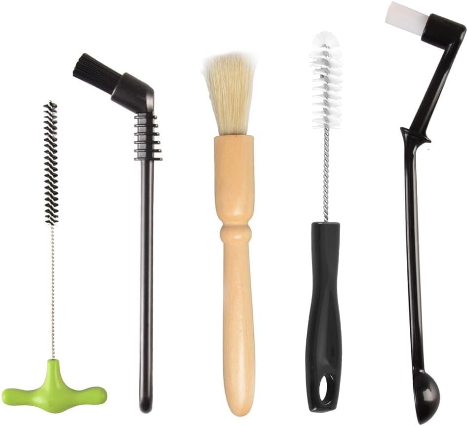 Espresso Machine Cleaning Brush Set - CAFEMASY 5 Pieces Coffee Cleaning Brush Natural Bristles Wooden Brush for Coffee Grinder and Nylon Brush for Espresso Machine Cleaning