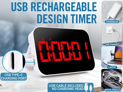 KMMKGGKitchen Timer（1.5" Number） Large Digital Magnetic Timer, Rechargeabilit, Countdown and Countup, 3 Brightness Display, 3 Volume Levels and Vibration Mode, for Cook, Adults Study Teaching(RED)