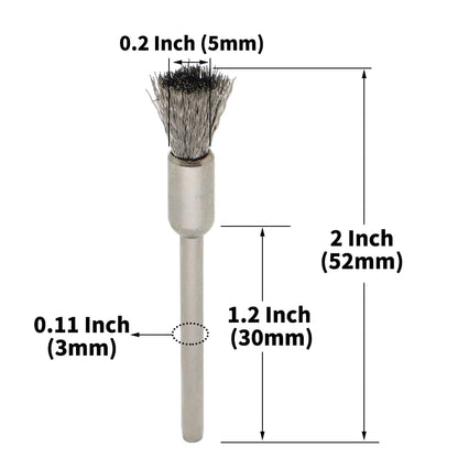 60-Piece Wire Brush Set - Metal Rust Removal, Polishing, Cleaning - Shaft 1/8″ (3mm) - Removes Burrs, Dust, and Oxide Layer - Handles Rough Surfaces - Designed for Industrial and DIY Enthusiasts