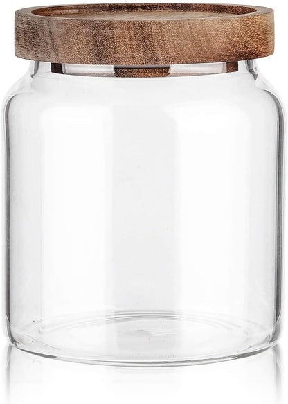 Labina Glass Storage Container Airtight Food Jars Kitchen Canister with Wood Lids, 20 Oz Wide Mouth Pantry Organization Glass Jar for Flour, Sugar, Cookie, Spagetti, Nuts and Candy