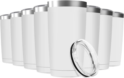 8 Pack 20oz Tumbler Vacuum Insulated Travel Mug with Lids, Stainless Steel Double Wall Bulk Cup for Home, Office, Outdoor Suitable for Vehicle Cup Holders(White)
