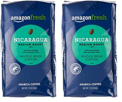AmazonFresh Direct Trade Nicaragua Whole Bean Coffee, Medium Roast, 12 Ounce (Pack of 2)