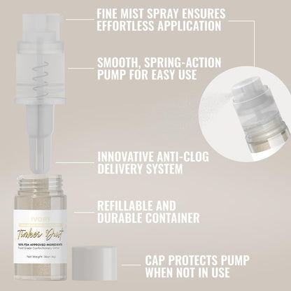 Bakell - Ivory Tinker Dust (4g, 1x Mini Spray Pump) Edible Glitter for Food, Desserts, and Beverages!