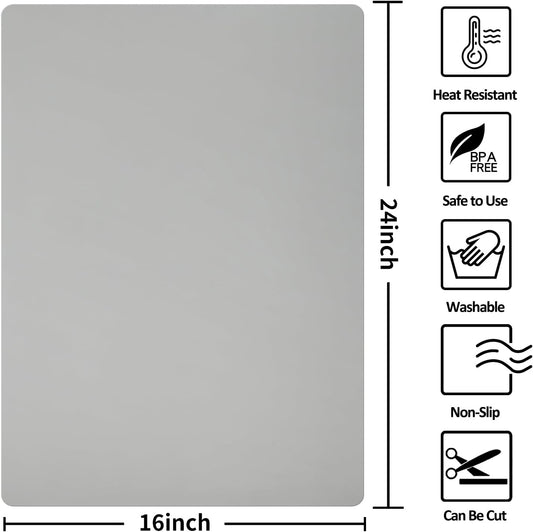 Silicone Mats for Kitchen Counter Thicker Extra Large Heat Resistant Mats Countertop Protector Liners for Bottom of Oven Air Fryer Coffee Maker, 24" x 16" x 2 mm, Grey