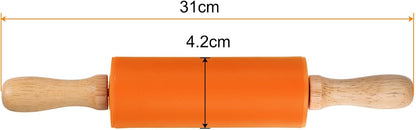 HARFINGTON Silicone Rolling Pins for Baking 12 Inch Wooden Handle Non Stick Rolling Pin Small Roller Playdough Rolling Pins for Dough Pizza Pastry Fondant Kitchen, Orange