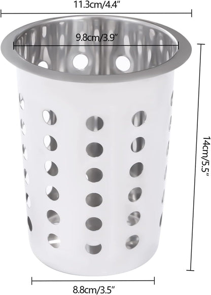 Stainless Steel Flatware Utensil Holder, Commercial Cylinder Silverware Organizer for Countertop Restaurant, 4-Hole