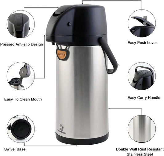 Airpot Coffee Dispenser Thermal with Pump,3L/102 Oz Insulated Stainless Steel Large Airpot Coffee Carafe Lever Action for Hot/Cold Water,Thermal Carafe for Hot Cocoa for Parties