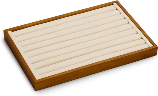 Oirlv 8 Line Wood Ring Storage Tray Jewelry Drawer Organizer Showcase Ring Earrings Display Holder(Creamy-White)