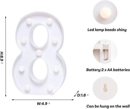 Foaky Decorative Led Marquee Light Up Number, Marquee Light Up Number Sign for Night Light Wedding Birthday Party Christmas Home Bar Decoration Number(8)