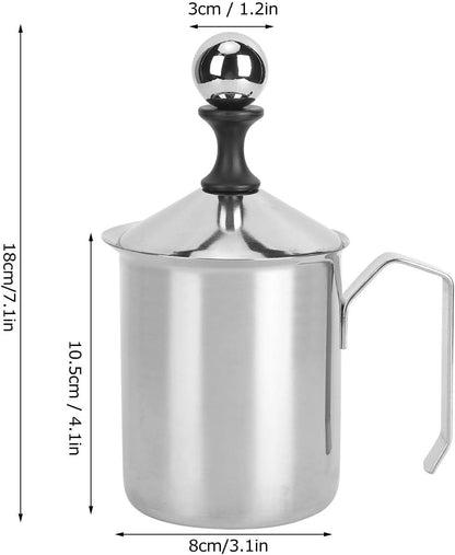 Manual Milk Frother 14oz/400ml Stainless Steel Frothing Pitcher With Handle for Latte Cappuccino Foam