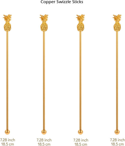 Pineapple Drink Stirrer Sticks Stainless Steel Coffee Beverage Stirrers，Set of 4 Cocktail Swizzle Stick,7.28", Gold