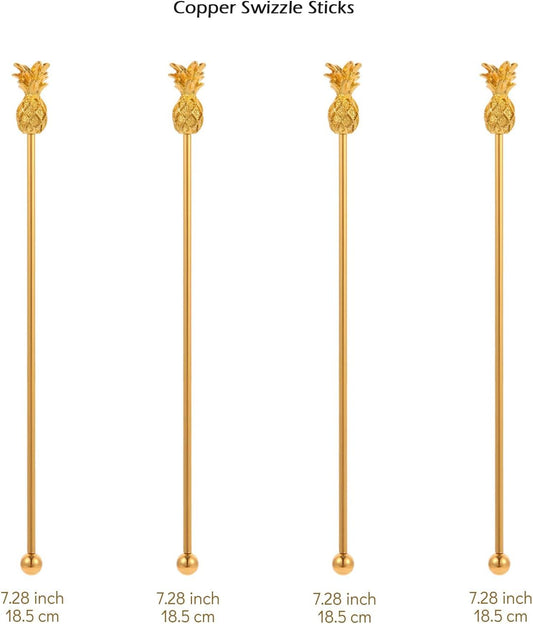 Pineapple Drink Stirrer Sticks Stainless Steel Coffee Beverage Stirrers，Set of 4 Cocktail Swizzle Stick,7.28", Gold