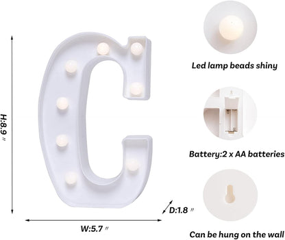 Foaky LED Letter Lights Sign Marquee Light Up Letters Sign for Night Light Wedding/Birthday Party Battery Powered Christmas Lamp Home Bar Decoration(C)