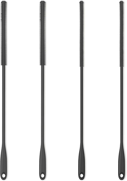 Silicone Straw Brush 4 Pack - (2 Small, 2 Wide) - 10 Inch Reusable Straw Cleaner, Pipe Cleaner, Glass and Detailing Tool (Charcoal)