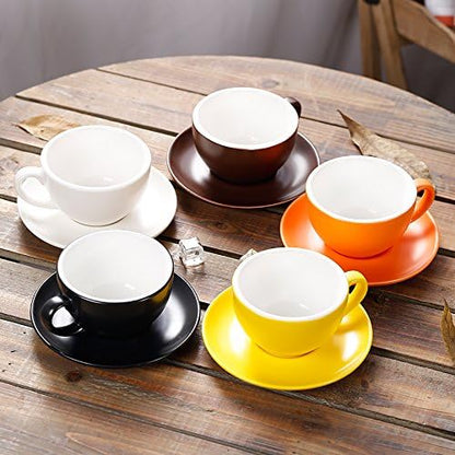 Latte Art Cup and Saucer Fine Porcelain for Latte & Cappuccino, Mate for Coffee Shop and Barista (Matte Black, 10.5 oz)