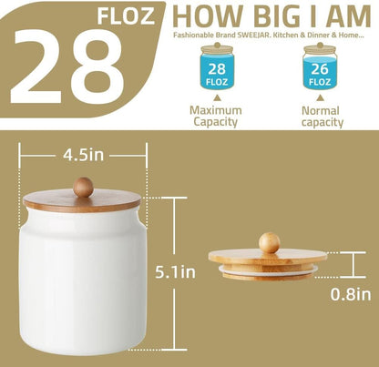 Sweejar Ceramic Kitchen Canisters, 28 FLOZ Porcelain Food Storage Jar with Airtight Seal Wooden Lid, Home Container Serving for Coffee Beans, Tea-leave, Sugar, Salt, Tool Bucket (Turquoise)