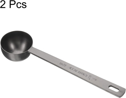 HARFINGTON 2pcs Coffee Scoop Spoon 1tbsp (3tsp, 15ml) 304 Stainless Steel Long Handle Teaspoon/Tablespoon Measuring Spoons Scoops for Tea Sugar Kitchen, Black