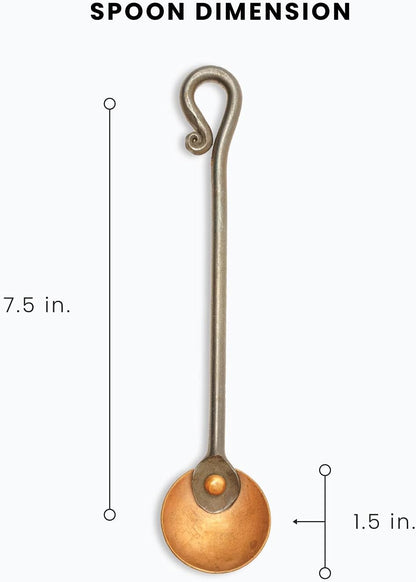 Copper and Steel Coffee Scoop | Food Grade & Measures 2 Tsp | Antique & Rustic Cast Iron Metal Spoon | Use For Espresso Beans, Tea Leaves, or Sugar | Handmade in Maine USA | By Wicks Forge