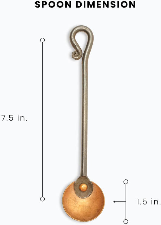 Copper and Steel Coffee Scoop | Food Grade & Measures 2 Tsp | Antique & Rustic Cast Iron Metal Spoon | Use For Espresso Beans, Tea Leaves, or Sugar | Handmade in Maine USA | By Wicks Forge