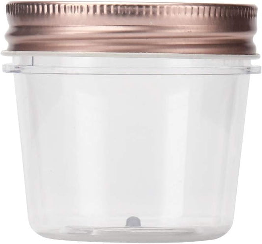 Novelinks 4 Ounce Clear Plastic Jars with Rose Gold Lids - Refillable Round Containers for Kitchen & Household Storage - BPA Free (40 Pack)