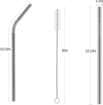 wholesale 25 Piece Set Stainless Steel Straws Ultra Long 10.5 Inch Drinking Metal Straws Reusable Drinking Straws for 20 30 OZ (10 Straight | 10 Bent | 5 Brushes)