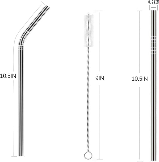 wholesale 25 Piece Set Stainless Steel Straws Ultra Long 10.5 Inch Drinking Metal Straws Reusable Drinking Straws for 20 30 OZ (10 Straight | 10 Bent | 5 Brushes)