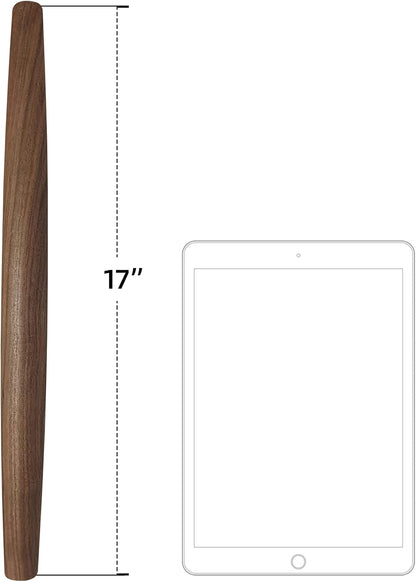 French Rolling Pin (17 Inches) –WoodenRoll Pin for Fondant, Pie Crust, Cookie, Pastry, Dough –Tapered Design & Smooth Construction - Essential Kitchen Utensil,Walnut Wood