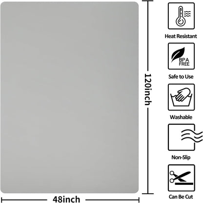 Extra Large Silicone Mat,Silicone Mats for Kitchen Counter Island Dinner Table Countertop Protector Heat Resistant Mat (120” x 48”, Grey)
