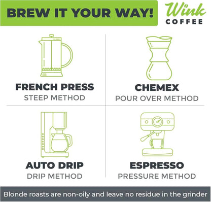 Wink Blonde Roast Ground Coffee, Large 2.2 Pound Bag, 100% Arabica Coffee Beans, Single Origin Colombian, Smooth, Light, and Complex