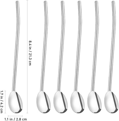 8Pcs Stainless Steel Straws Spoons, Reusable Metall Straws Spoon with 2 Cleaning Brushes,2 in 1 Snow Cone Straws Drinking Reusable Stainless Steel Ice Tea Long Spoons Straws for Cocktail Milkshake