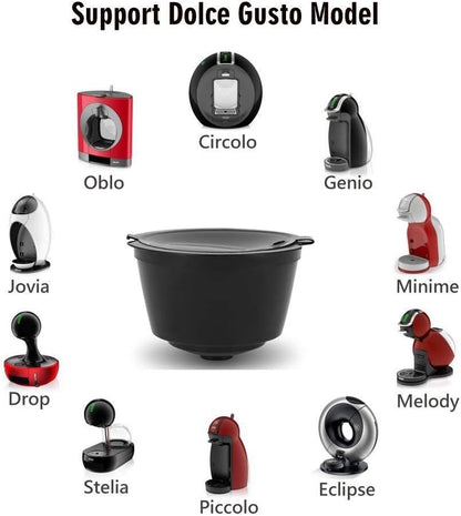 BRBHOM 6 Refillable D*lce Gu*to Coffee Capsule,Reusable D*lce Gu*to Coffee Filter with Coffee Spoon,Brush (6Pcs Black)