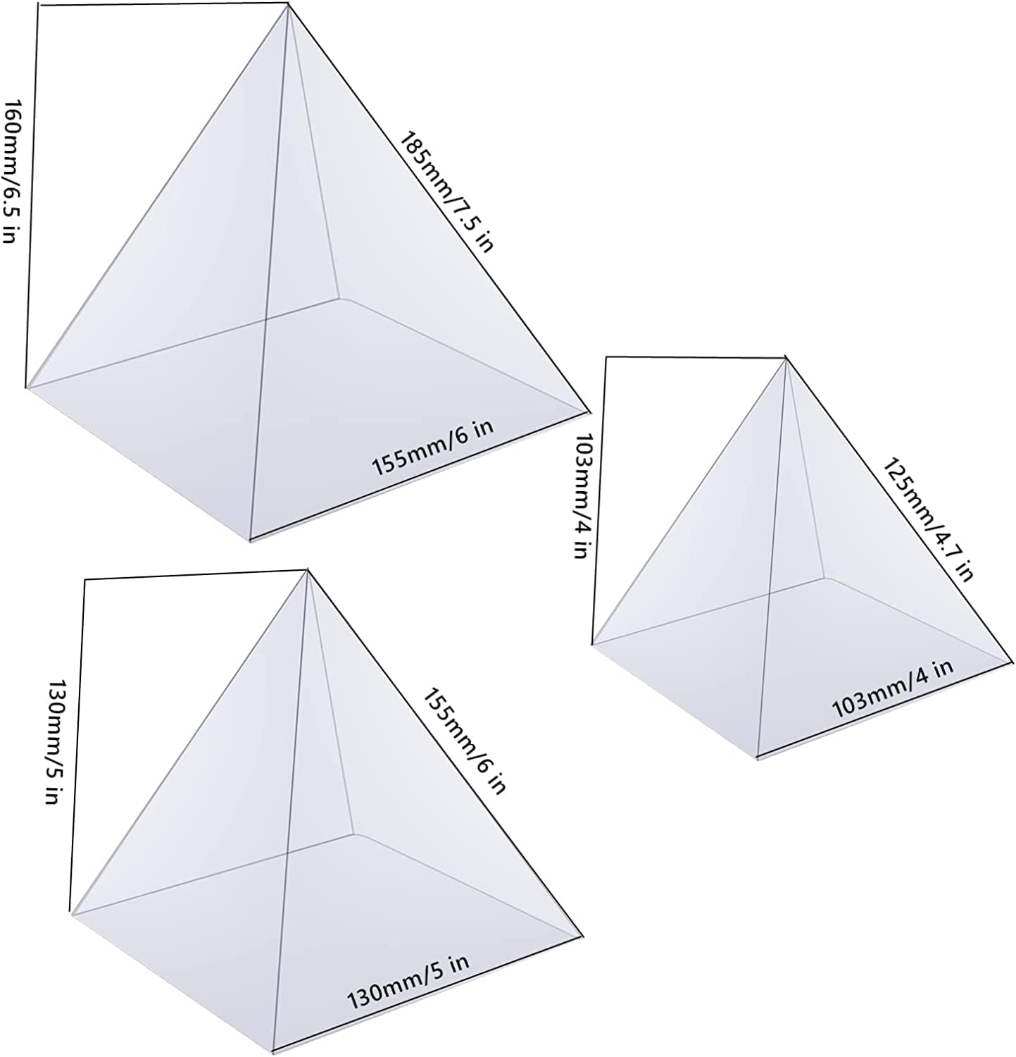 3 PCS Clear Pyramid Molds for Resin, 3Pcs 4.7''6''7.5'' Inner Large Pyramid Silicone Molds for Epoxy Resin + 1Pcs Plastic Frame, Pyramid Resin Mold Silicone Pyramid Mold for DIY