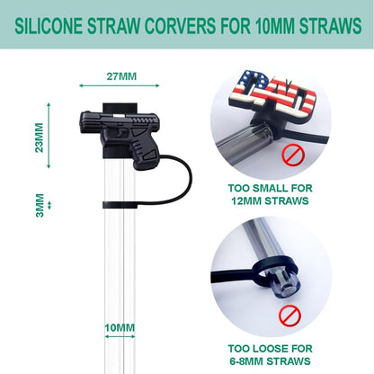 Gun Silicone Straw Covers for Stanley Cup, Reusable, Cute Straw Toppers Accessories for Tumblers, 2PCS Decorative & Personalized Straw Cover Cap (a)