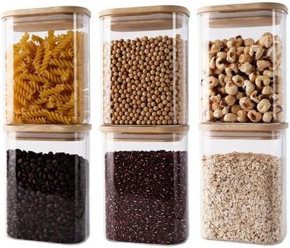 Glass Storage Jars with Airtight Bamboo Lids - Stackable Kitchen Canisters for Candy, Cookies, Rice, Sugar, Flour, Pasta