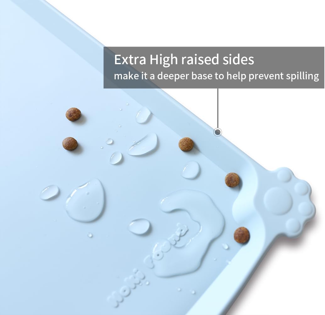 Hoki Found Large Silicone Pet Food Mats Tray - Non Slip Pet Bowl Mats Placemat - Dog Pet Cat Feeding Mat - Waterproof Dog Cat Food Mats -Pet Water Mats for Floors - Frost