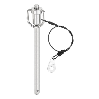 uxcell 1 Pcs Quick Release Pin, 5/16" x 4"(Dia. x L) Push-Button Ball Locking Pin 304 Stainless Steel Ring Handle Locking Pin with Wire for Audio Bimini Top Marine, Silver