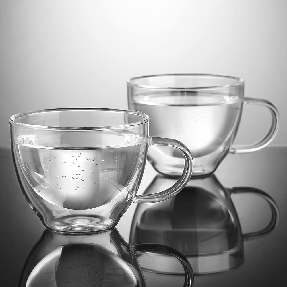 ecooe Double Walled Glass Coffee Mug 12 oz Latte Cappuccino Cups Set of 2, Clear Glass Coffee Cups with Handle, 350 ml Insulated Coffee Cup Borosilicate Heat Resistant Glass Coffee Mug Tea Cup
