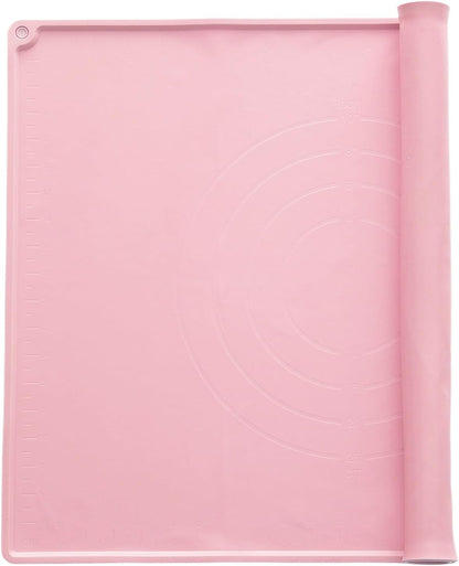 uxcell Silicone Pastry Mat, 19.7" x 15.8" Silicone Baking Mat with Measurements, Non-Stick Dough Rolling Mat for Making Pastry Cookies Bread Pizza Pink