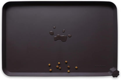 Hoki Found XX-Large Silicone Pet Food Mats - Non Slip Cat Dog Bowl Mats - Waterproof Dog Cat Food Tray - Dark Oak