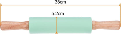 HARFINGTON Silicone Rolling Pins for Baking 14.96 Inch Non-Stick Silicone Surface Wooden Handle Rolling Pin Small Roller Playdough Rolling Pins for Fondant Kitchen Dough Pizza, Green