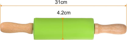 HARFINGTON Silicone Rolling Pins for Baking 12 Inch Wooden Handle Non Stick Rolling Pin Small Roller Playdough Rolling Pins for Dough Pizza Pastry Fondant Kitchen, Green