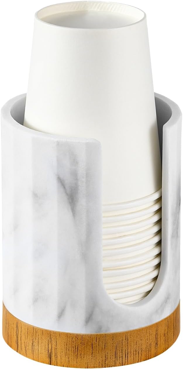 Luxspire Dixie Cup Dispenser, 5-7oz Bathroom Cup Dispenser, Marble Resin Dixie Cup Holder, Disposable Bathroom Paper Cup Holder, Cotton Pad Holder, Guest Bathroom Essentials, Gravel White, 1 Pack