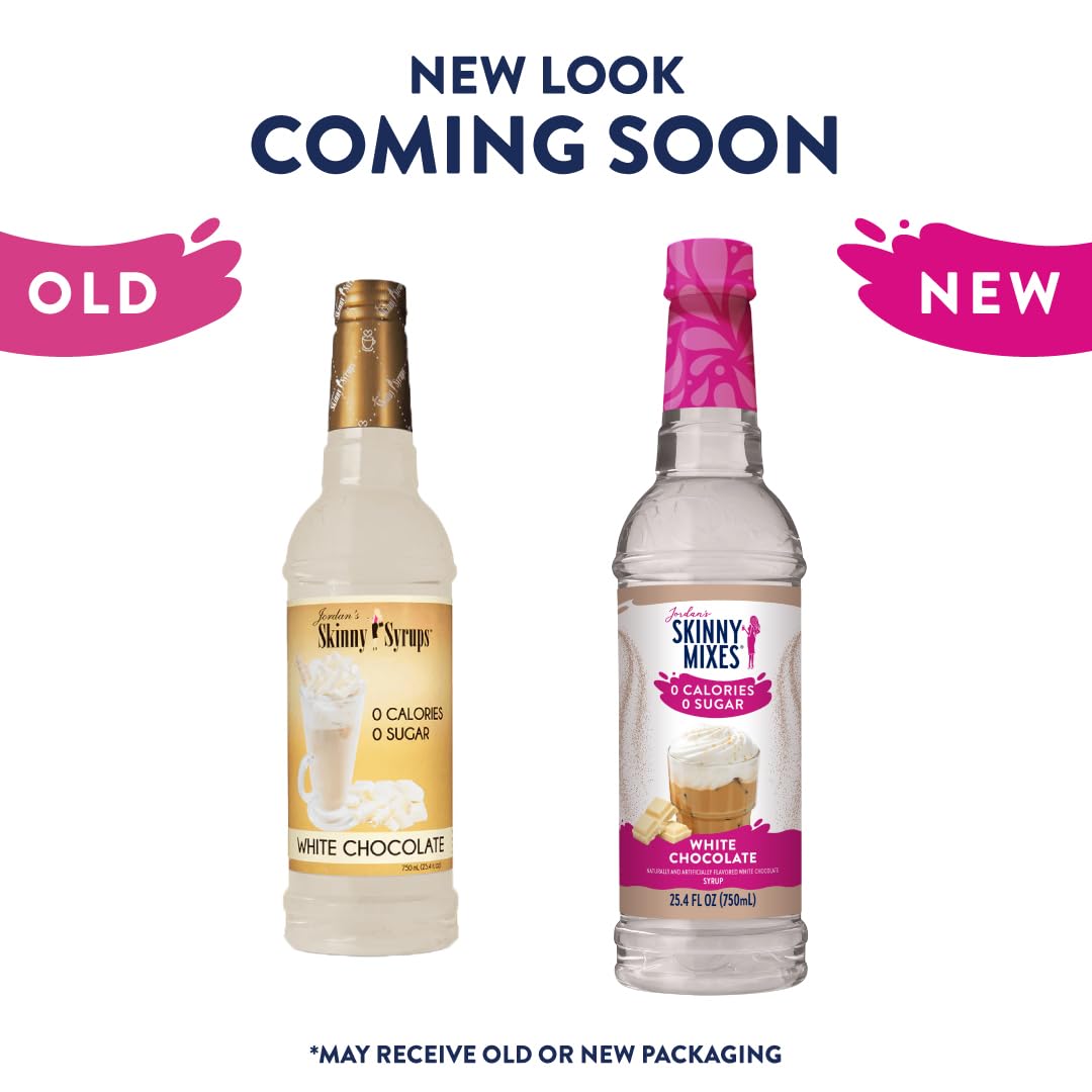 Jordan's Skinny Syrups Sugar Free Coffee Syrup, White Chocolate Flavor Mix, Zero Calorie Flavoring for Lattes, Protein Shake, Cocktail & More, Gluten Free, Keto Friendly, 25.4 Fl Oz, 6 Pack