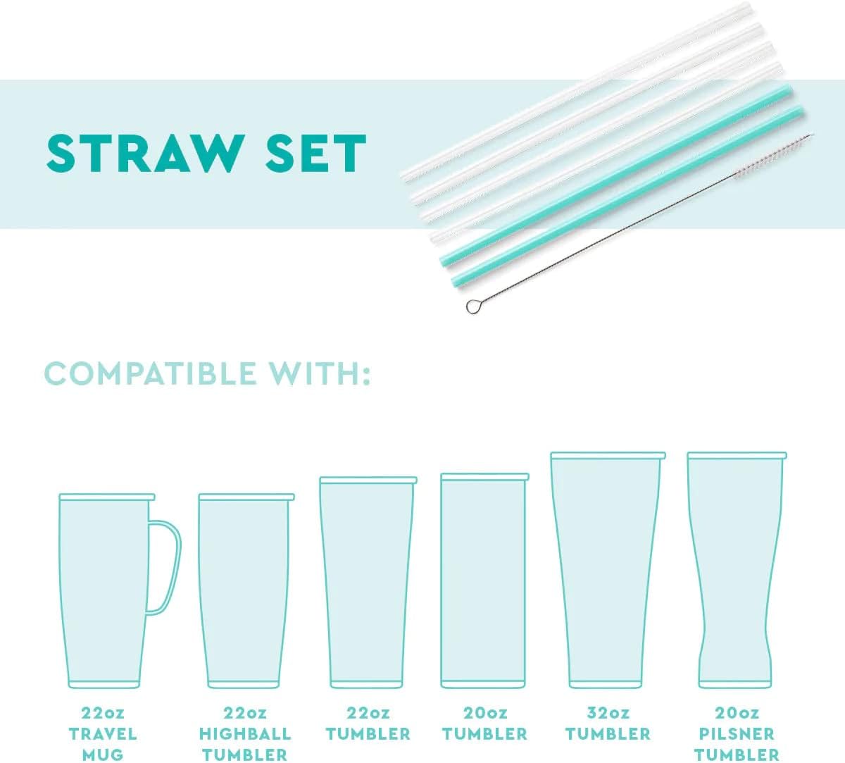 Swig Life Reusable Straws Confetti + Pink Tall Straw Set & Cleaning Brush, Each Straw is 10.25 inch Long (Fits Swig Life 20oz Tumblers, 22oz, and 32oz Tumblers)