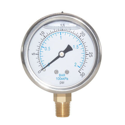 2-1/2" Dial 1/4" NPT 0~30Psi 304 Stainless Steel Glycerin Filled Pressure Gauge Bottom Mount