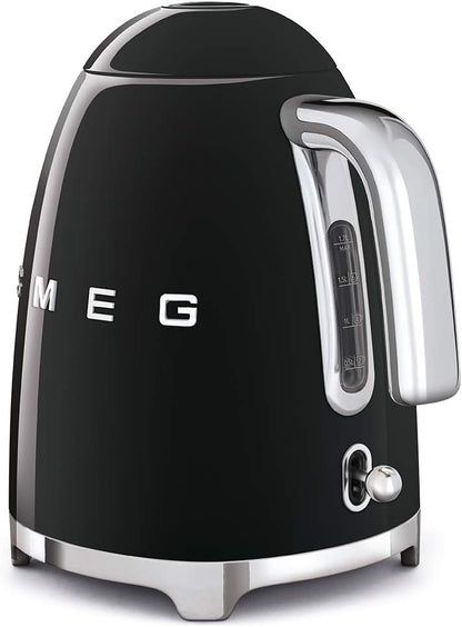 SMEG 50's Retro Style Electric Water Kettle with Automatic Shutoff, Removable Base, and Water Indicator, KLF03BLUS, Black