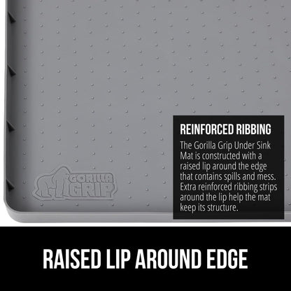 GORILLA GRIP Waterproof Silicone Under Sink Mat with Raised Lip for Kitchen and Bathroom, Cabinet Shelf Liner Stay in Place Mats Dishwasher Safe Drawer Liner, Organizer Tray, 19 x 34 in, Gray