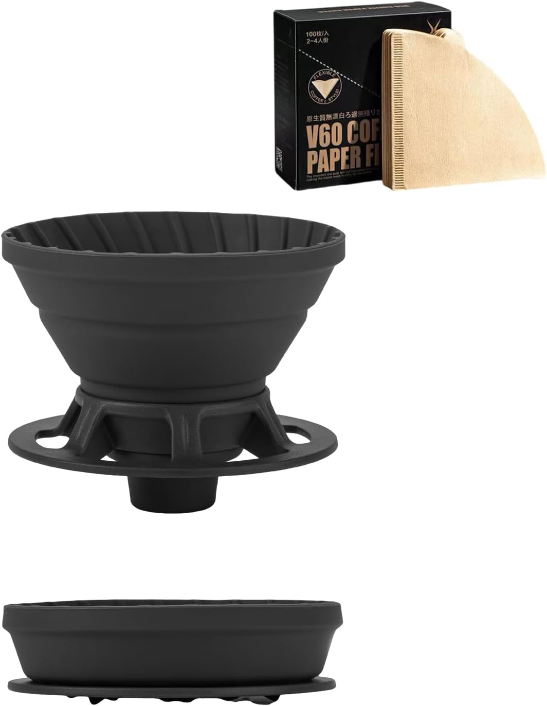 Collapsible Pour Over Coffee Dripper, Silicone Reusable Pour Over Coffee Maker for Camping, Travel, Home&Office, Single Clever Coffee Dripper With 100 V60 Filter Paper #01(1-2 Cup)